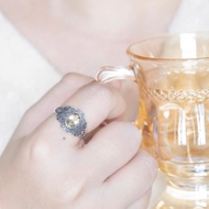 黃水晶925純銀尼泊爾風格宮廷雕花戒指