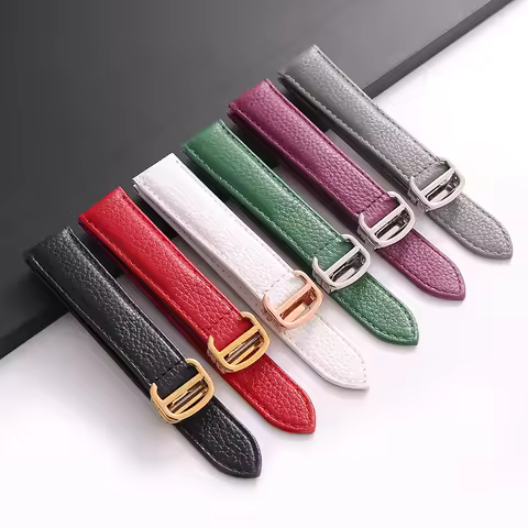 Leather Strap Lychee Pattern Soft Leather Watch Strap Substitute Cartier Tank SOLO London Men's and