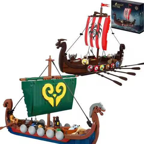 New in Medieval Military Viking Ship Long Boat Model Building Blocks Figures Bricks Ship in A Bottle