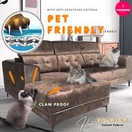 i_FURNISHING  3 Seater L Shape Pet Friendly Sofa Fabric Free Install Ruang Tamu living Sofa Anti Scr