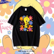 Summer Tweety Bird Tweety Bird Cartoon Anime Print Ladies Short Sleeve Loose Round Neck Pure Cotton t-Shirt Top