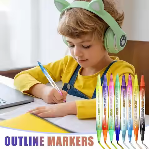 Outline Permanent Markers 8X Double Lined Glitter Writing Marker Drawing Pen For Birthday Greeting C