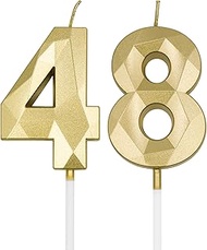 48th & 84th Birthday Candles for Cake, Gold Number 48 84 3D Diamond Shaped Candle Birthday Decoratio