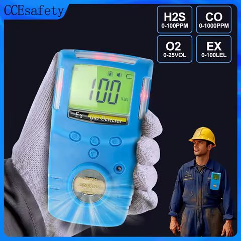 CCEsafety GC210 Gas Detector Portable Gas Analyzer (H2S,CO,LEL,O2) Gas Monitor Rechargeable LCD Disp
