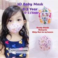 0-3 /4-11 Years Children Baby Mask Cartoon Kid Face Mask Disposable 3ply Mask Budak 3D Mask Kanak Ultraman Spiderman Frozen Unicorn Little Pony