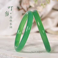 Original Green Agate Bangle Chalcedony Jade Bangle Round Strip Jade Bracelet Exquisite Women's Elega