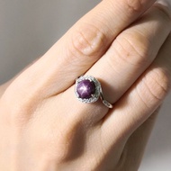 天然星光紅寶石 稀有星光紅寶石 特殊紫紅色  純銀戒 訂製款
