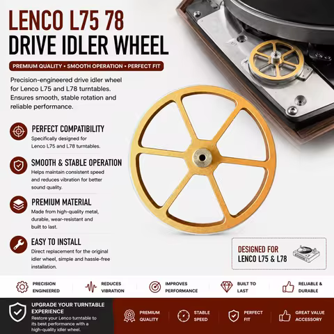 Drive Idler Wheel For Lenco L75 L78 Turntable Aluminum Rubber Rim Stable Speed Vinyl Record Player A