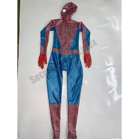 Men Latex Cosplay Hero Catsuit Full Body With Hood Glove Socks Rubber Suit 0.4MM