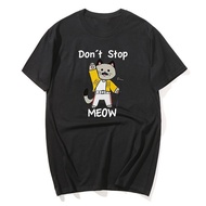 Don't Stop Meow T-Shirt Funny Cat Printed T Shirt Man Vintage Music Cotton Men's T-Shirts Casual Uni
