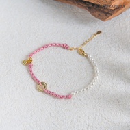 < Porabella > S925 Sterling Silver Pearl Braided Rope Bracelet|Copper Coin X Ingot Lucky Fortune Mea