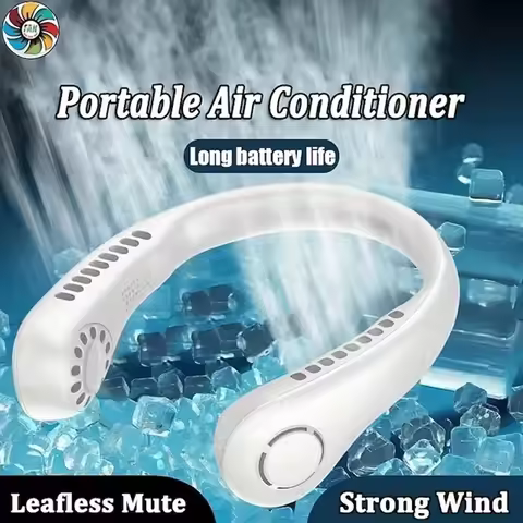 Fan Long Battery Neck Portable No Bladeless Hanging Neck Rechargeable Air Cooler 3 Speed Mini Summer
