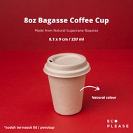 50pcs 8oz Bagasse Coffee Cup - Eco-friendly Hot Coffee Cup - Sugarcane Cup 8oz