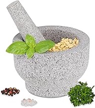Relaxdays Pestle, Spices, Herbs, Unpolished Stone Mortar, HxD: 10x15cm, Durable, Non-Slip, Granite, Grey, 10 x 15 x 15 cm