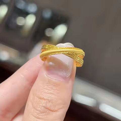 9999 24K real gold live cross brushed ring fashion trend high-end light luxury personality versatile