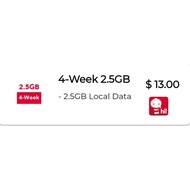 Singtel Prepaid $13 / 2.5 GB Local Data / 4 Week / Top Up / Renew / Recharge