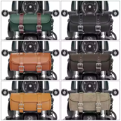 Universal Waterproof Motorcycle Handlebar Roll Bag Faux Leather Front Fork Tool Bag for Bikers