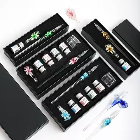 Flower Glass Dipping Pen, Student Stationery, Glass Pen, Crystal Glass Pen, Birthday Gift Pen Set