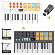 25 Keys MIDI Keyboard Controller with Pad Controller MIDI Wireless Receiver Portable Keyboard Instru