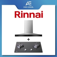 RINNAI RH-C2859-SSW 90CM CHIMNEY HOOD WITH DIGITAL TOUCH CONTROL + RINNAI RB-7302S-GBS 2-BURNER TEMPERED GLASS GAS HOB