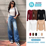 Women's Long Sleeve Round Neck T-shirt with Ball Gown Bigsize 2KJeans Stretch Elastic 2Kjeans_bigsiz