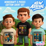 Minecraft 3 pieces cotton tshirt set for boys 2y-10y
