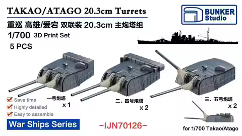 BUNKER IJN70126 1/700 TAKAO/ATAGO20.3cm Turrets
