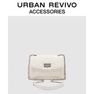 URBAN REVIVO ใหม่สุภาพสตรีอุปกรณ์เสริมแฟชั่น ruffled chain กระเป๋า AW14TB4N2009 Ivory white
