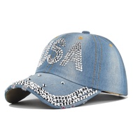 Europe America Rhinestone Baseball Cap Curved Brim Sun Cap Couple