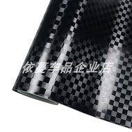 Hot Style Car Interior Film Color Change PET Forged 9D Checkered Carbon Fiber Highlight Black Sticke