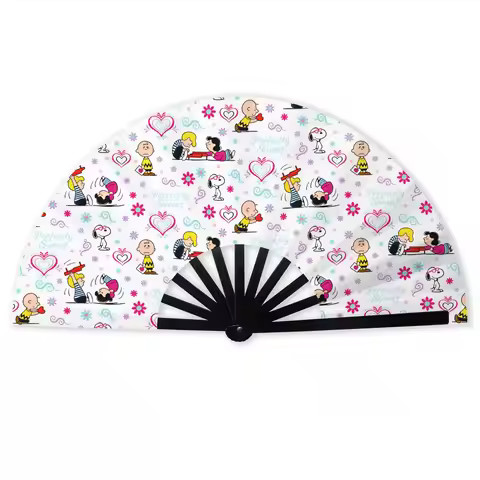 Snoopy Woodstock Cartoon Beagle Folding Hand Fan Polyester Fabric Fan Funny Summer Accessory Decorat