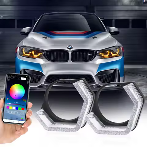 3 Inch 5D RGB LED Angel Eyes Halo Rings Rectangular DRL Covers With Turn Signal Light App Control Ha