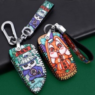 BMW Car Key Case Cover Leather Protector 3D Painting Keyless Remote Control Key Chain Holder Bag For