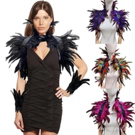 Party Scarf Feather Fake Collar Shawl with Ribbon Ties Gothic Style Natural Feather Cape Feather Shr