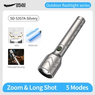 SD5357ฉลามยิ้ม LED M60ไฟฉายสว่างสุดๆ7000LM 5โหมดสเต็ปหรี่ไฟแคมป์กลางแจ้งกันน้ำไฟฉายชาร์จไฟได้ Type-C