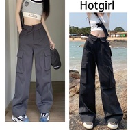 Hotgirl Cargo Pants style high waisted cuffed black hiking pants