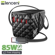 LENCENT 85W Universal Travel Power Adapter with Retractable USB C Cable GaN International Travel Ada