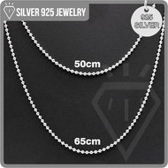Sterling Silver 925 Necklace Ball Chain &amp; S-Hook Clasp Men Women Fesyen Original Perak 925 Rantai Leher Unisex 925银项链