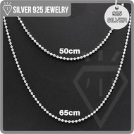 Sterling Silver 925 Necklace Ball Chain & S-Hook Clasp Men Women Fesyen Original Perak 925 Rantai Le