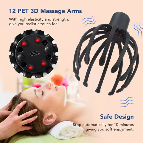 Electric Head Massager Head Scratcher, Bluetooth, Music Vibration, Octopus Scalp Massage, Relax and 