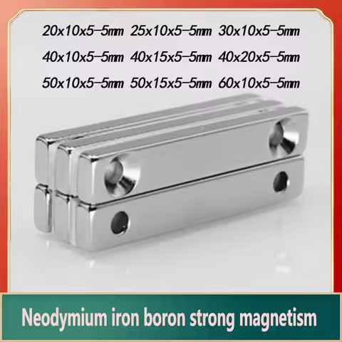 60x10x5-5mm Strong Sheet Neodymium Magnet 2 Holes 5mm Block Rectangular Magnets 50x10x5-5 60*10*5-5 