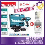 Makita HP333DWYE, 12V 1.5Ah 10mm Cordless Hammer Driver Drill. Concrete Drill. Wood Drill. Metal Drill. Home Drill.
