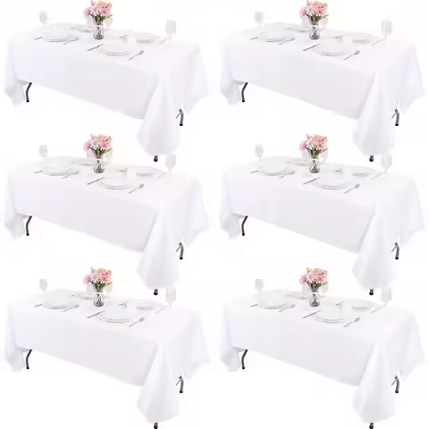 6-Piece Set -60 X 102 Inches White Tablecloth Suitable for Rectangular Tables, Reusable and Washable