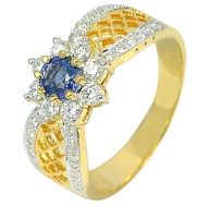 Parichat Jewelry แหวนทองคำแท้18K หรือทอง90 ประดับพลอยแซฟไฟร์แท้สีน้ำเงิน ขนาด 4.6 มม. 0.52 กะรัต และเพชรเบลเยียมแท้ ไซร์ 6.5