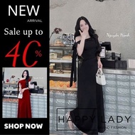 Women's long dress with flat shoulders and bow tie, made of feminine silk and velvet, suitable for g