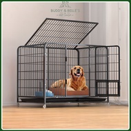 Mobile Square Tube Wire Dog Cage Large Sangkar Anjing Besar With Tray Pet Cage Indoor Dog House