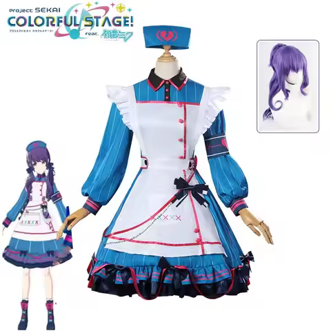 Game Asahina Mafuyu Cosplay Maid Dress Costumes Asahina Mafuyu Blue Striped Lolita Dress Wig Hallowe