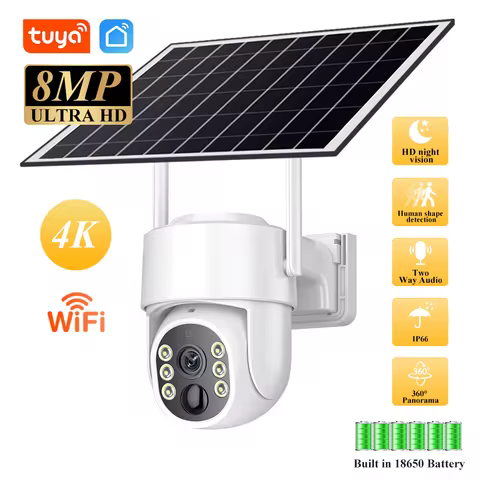 Tuya 4K 8MP Camera Solar PIR Human Detection Night Vision Waterproof Security Video IP 360° Rotation