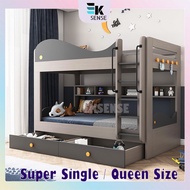 EKSENSE Modern Kids Double Decker Bunk Bed Frame Wood with Drawer Queen Katil Budak 2 Tingkat (1 mon