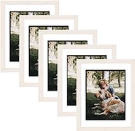 Golden State Art, 11x14 Document Photo Wood Frame for 8.5x11 Document &amp; Certificates, Real Glass (Distressed White with White Over Black Double Mat, Set of 5)